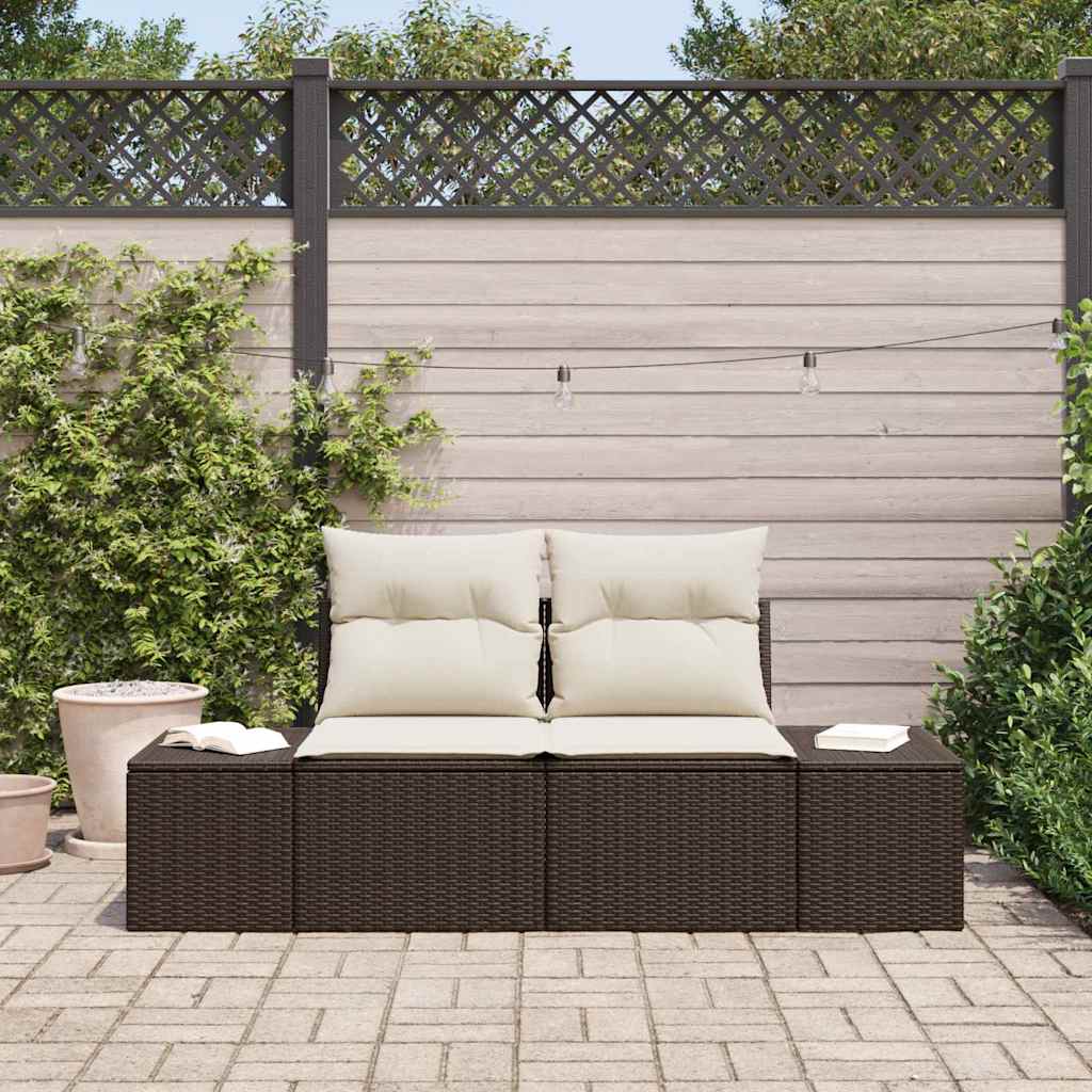 Gartensofa mit Kissen Braun 123 x 62 x 69cm Poly-Rattan