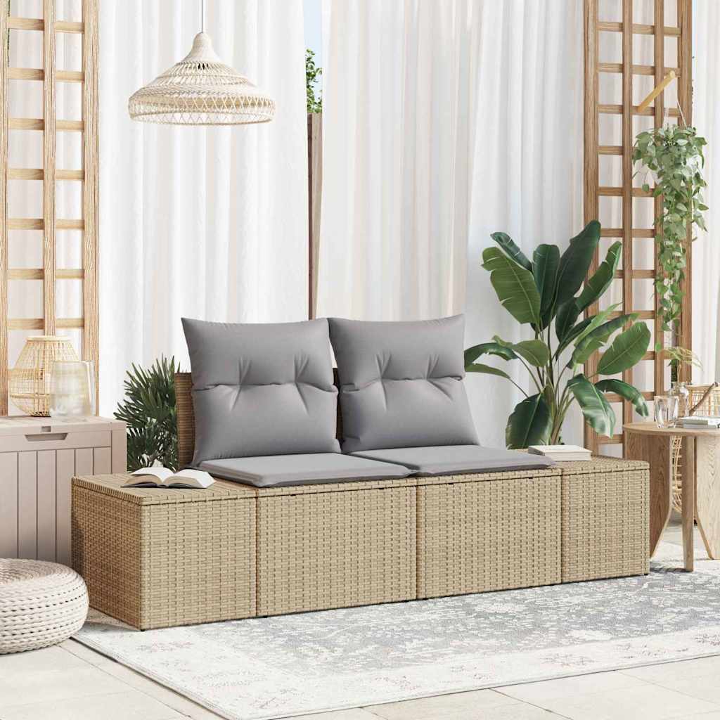 Gartensofa mit Kissen Beige 123 x 62 x 69cm Poly-Rattan