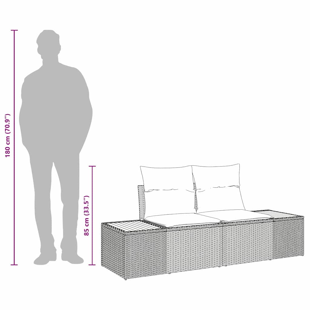 Gartensofa Schwarz 184 x 62 x 85cm Poly-Rattan