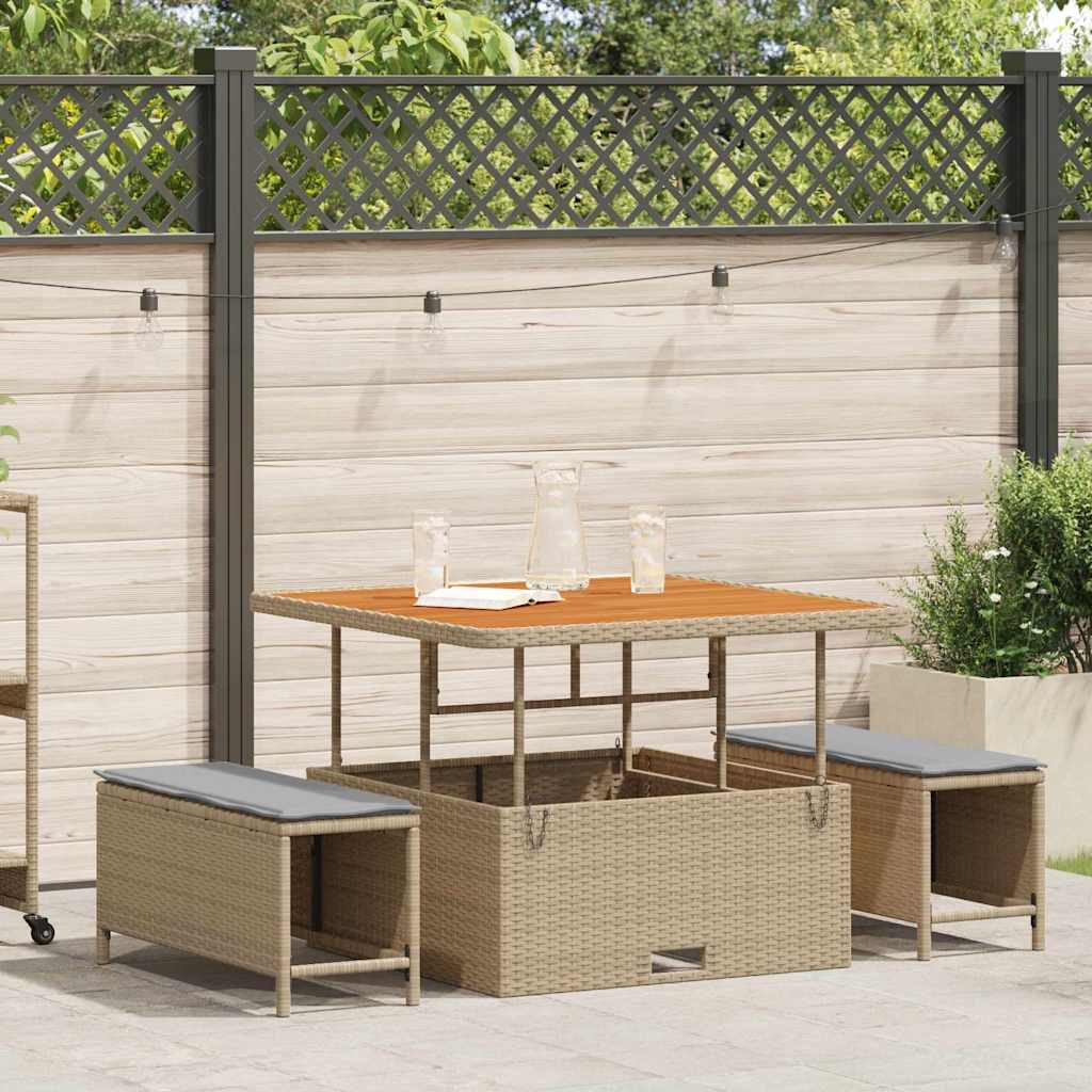 Garten Essgruppe Beige Poly Rattan