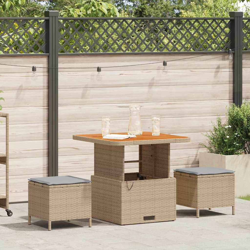 Garten Essgruppe Beige Poly Rattan