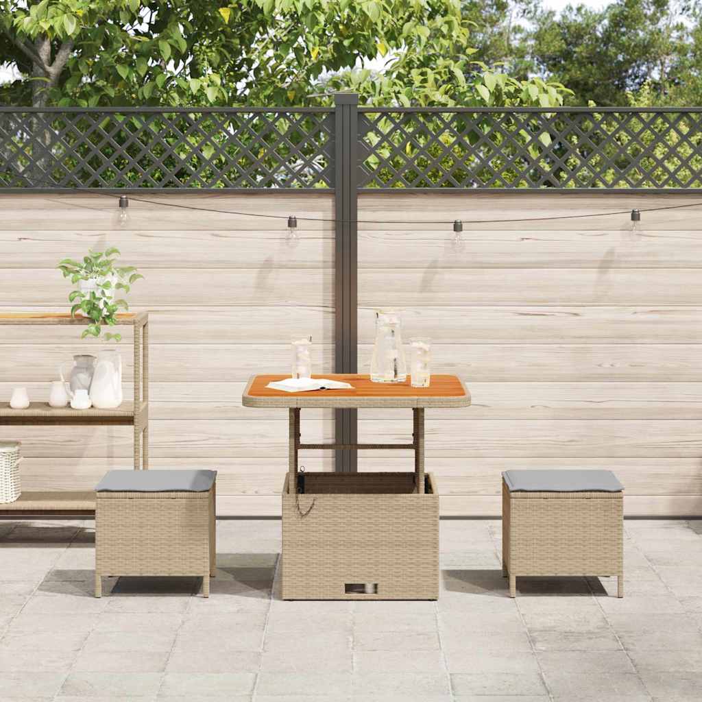 Garten Essgruppe Beige Poly Rattan