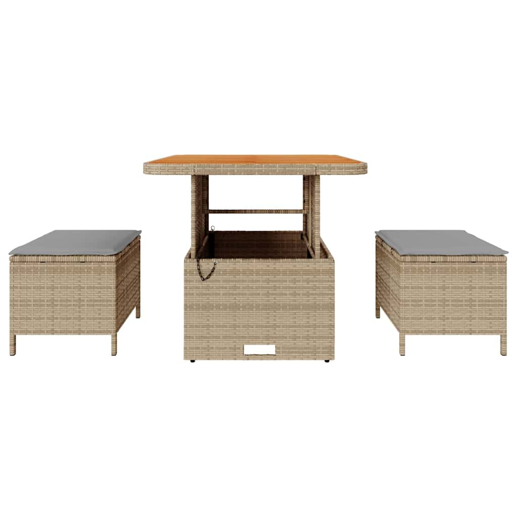 Garten Essgruppe Beige Poly Rattan