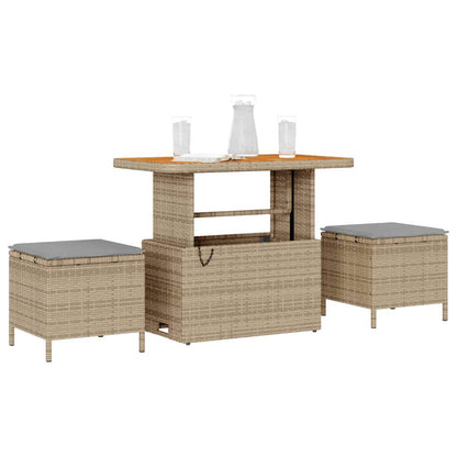 Garten Essgruppe Beige Poly Rattan