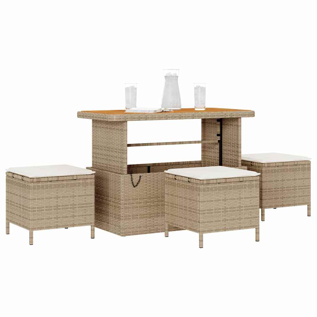 Garten Essgruppe Beige Poly Rattan