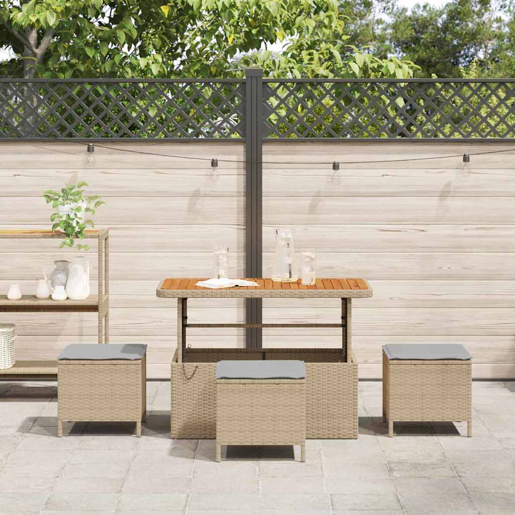Garten Essgruppe Beige Poly Rattan