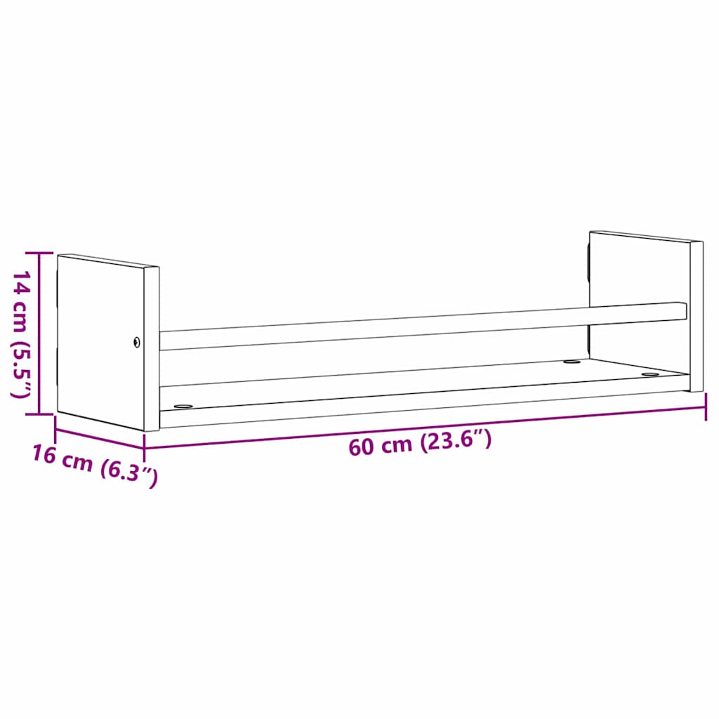 Wandregal mit Regal 2 pcs Altholz 60 x 16 x 14 cm Holzwerkstoff