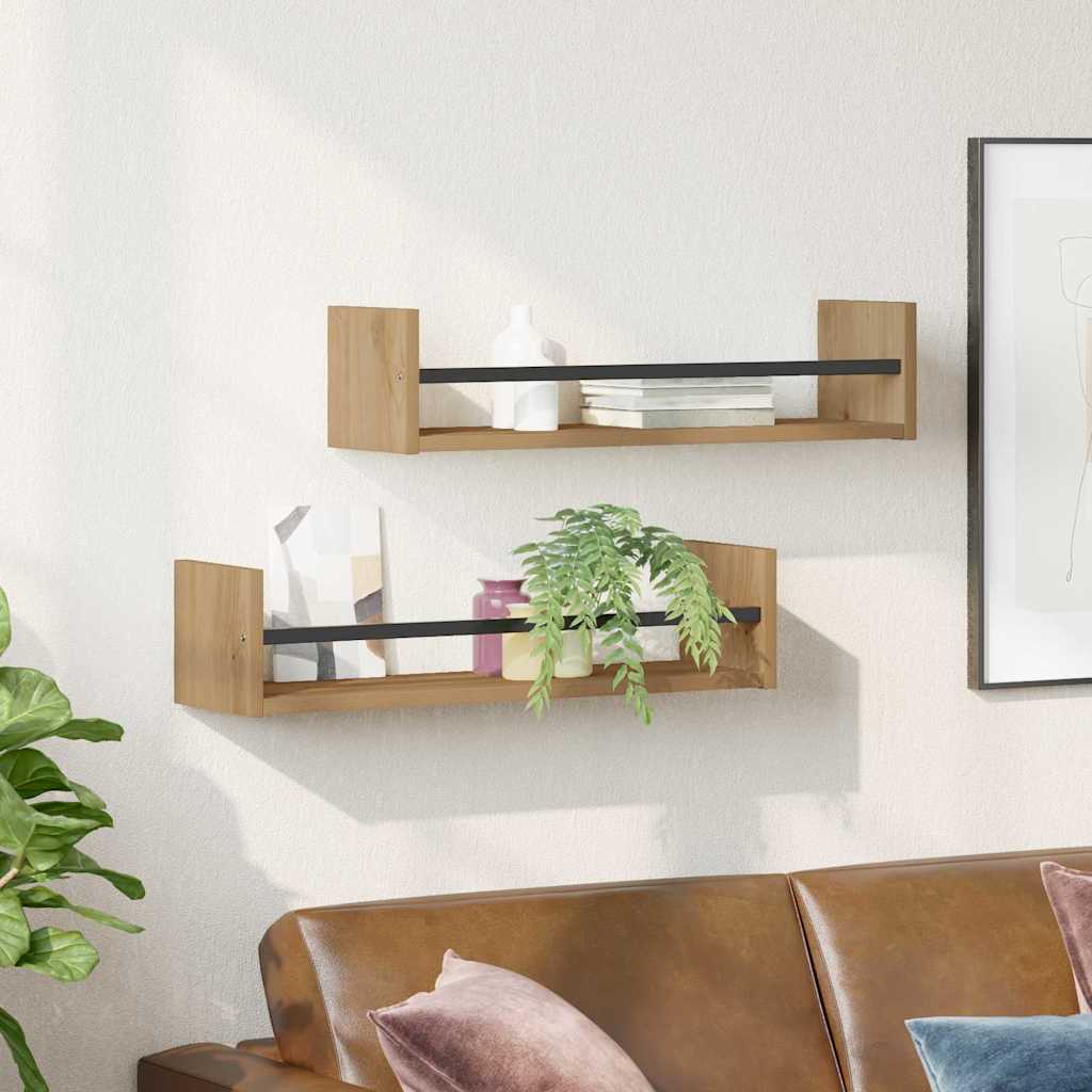 Wandregal mit Regal 2 pcs Eiche handwerklich 60 x 16 x 14 cm