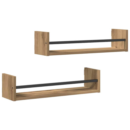 Wandregal mit Regal 2 pcs Eiche handwerklich 60 x 16 x 14 cm
