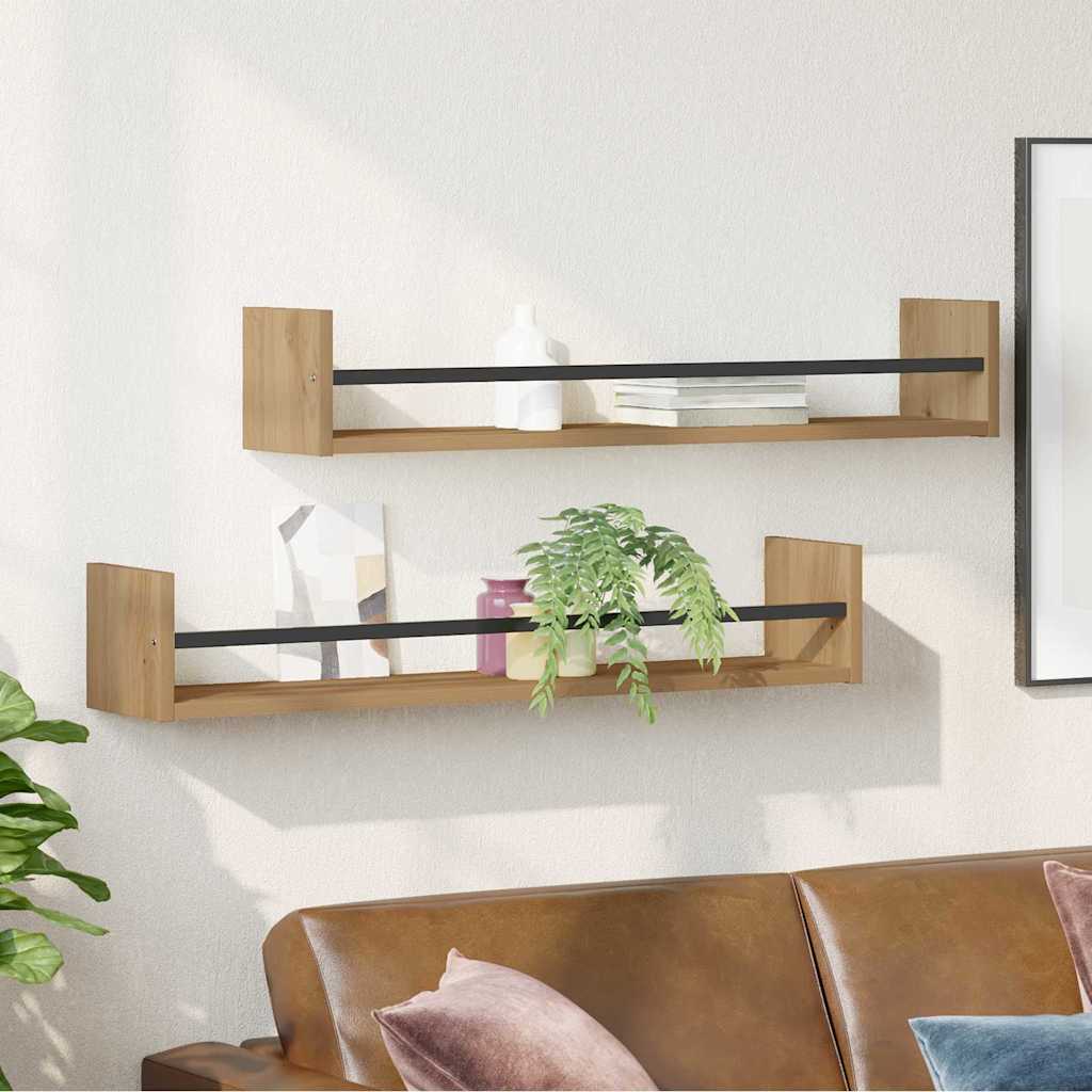 Wandregal mit Regal 2 pcs Eiche handwerklich 80 x 16 x 14 cm