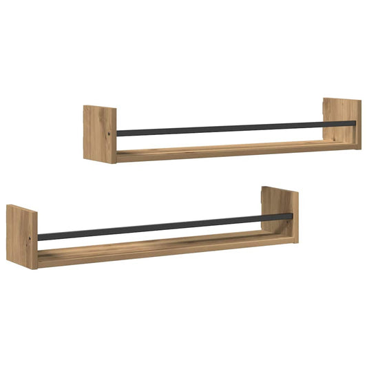 Wandregal mit Regal 2 pcs Eiche handwerklich 80 x 16 x 14 cm