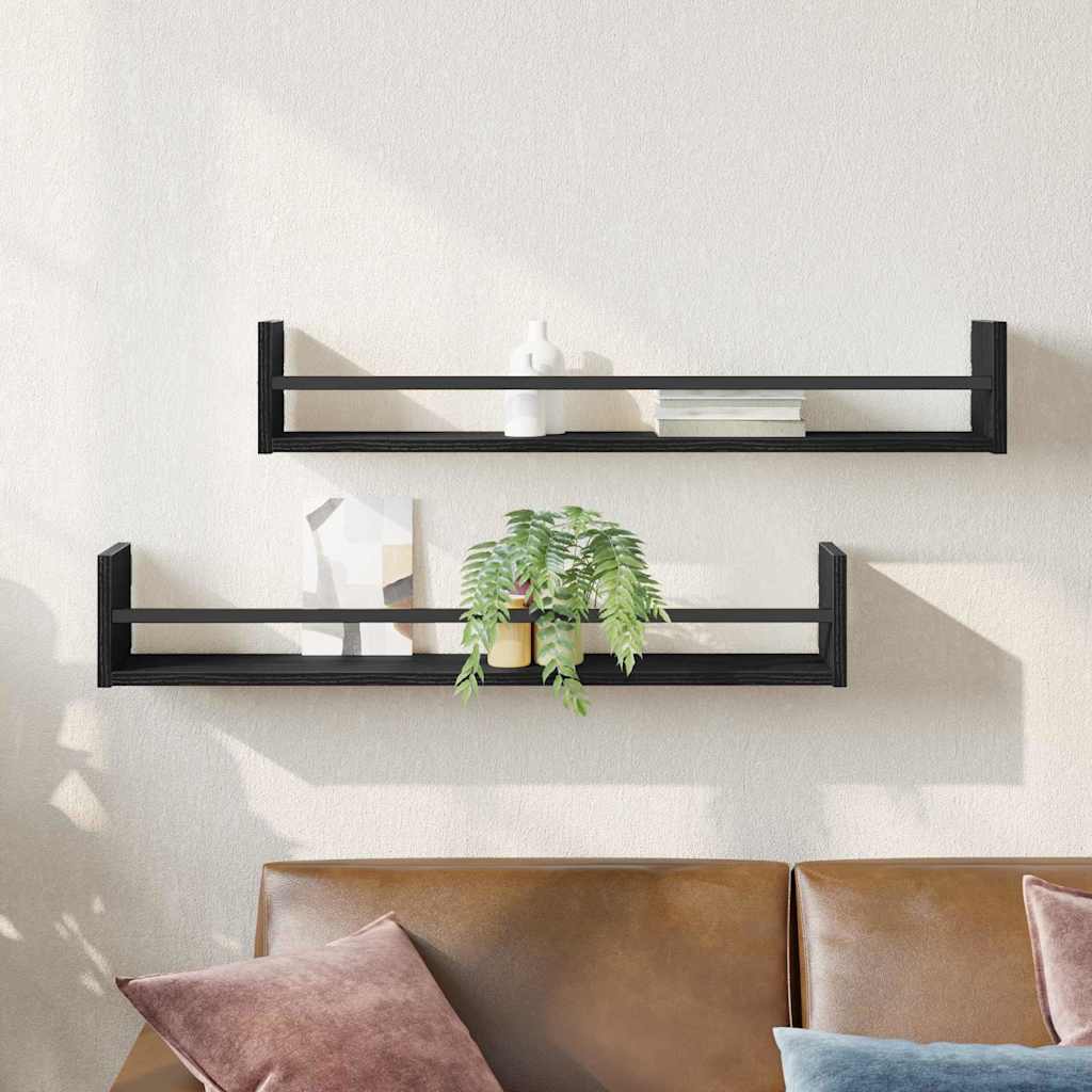Wandregal 2 pcs Schwarze Eiche 80 x 16 x 14 cm Holzwerkstoff