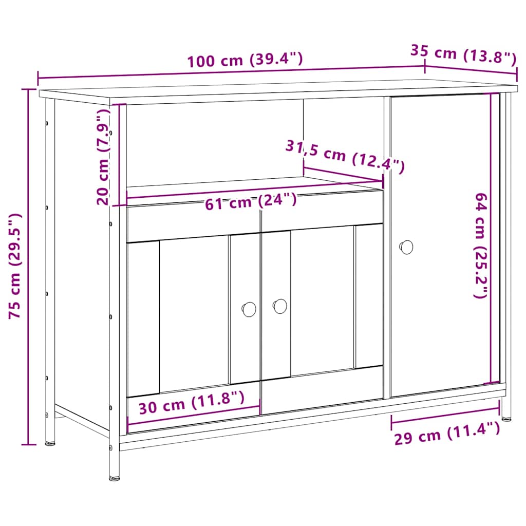 Sideboard Altholz 100 x 35 x 75 cm Holzwerkstoff