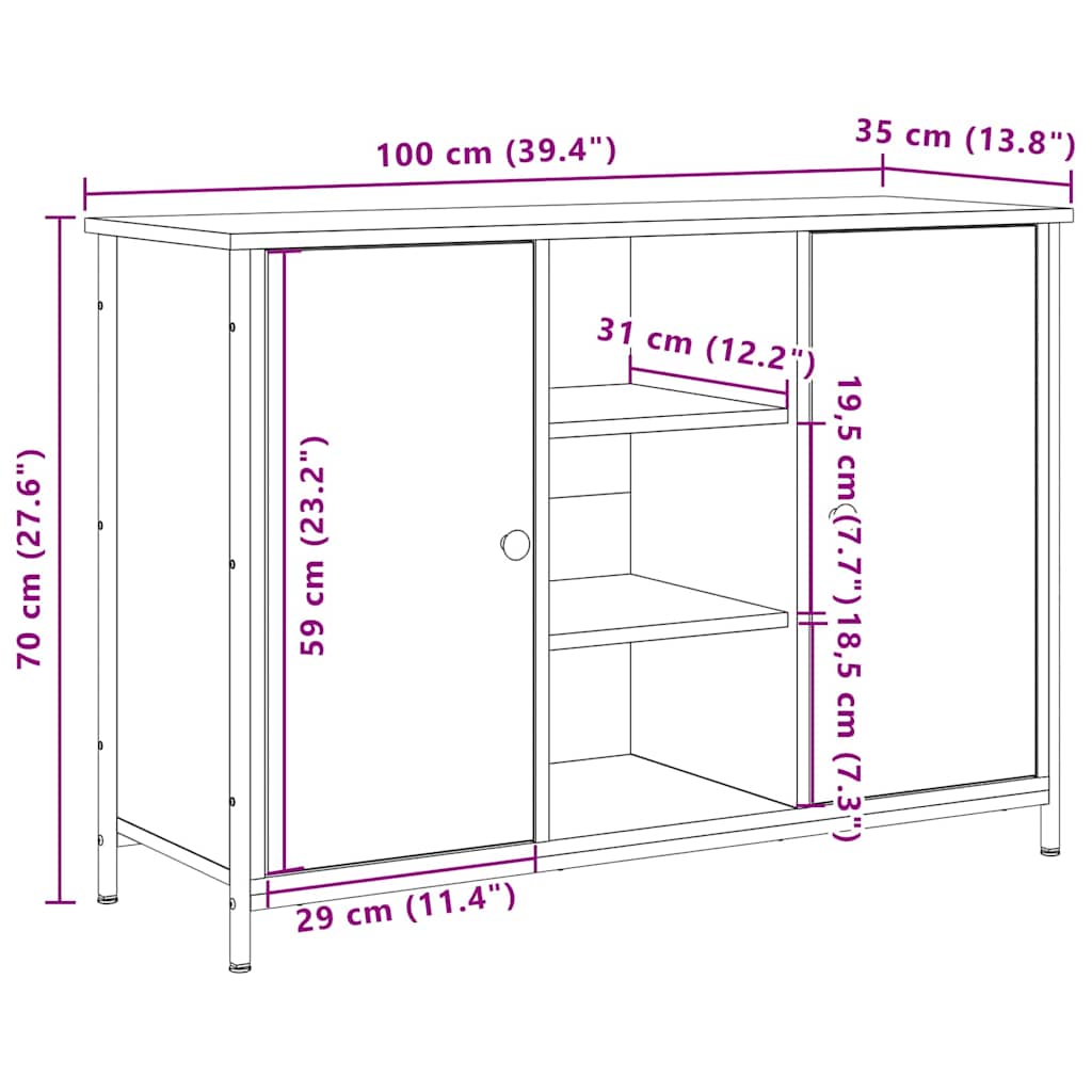 Sideboard Eiche handwerklich 100 x 35 x 70 cm Holzwerkstoff