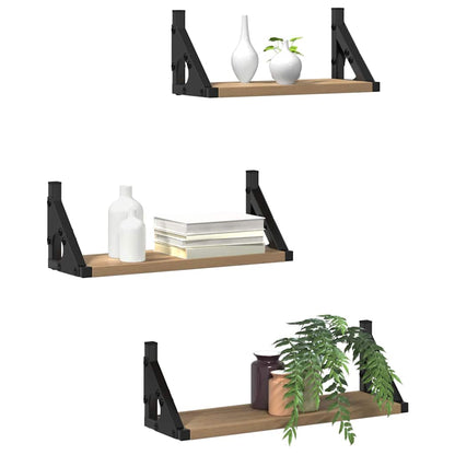 Wandregal-Set 3 pcs Eiche handwerklich 37 x 12 x 13 cm
