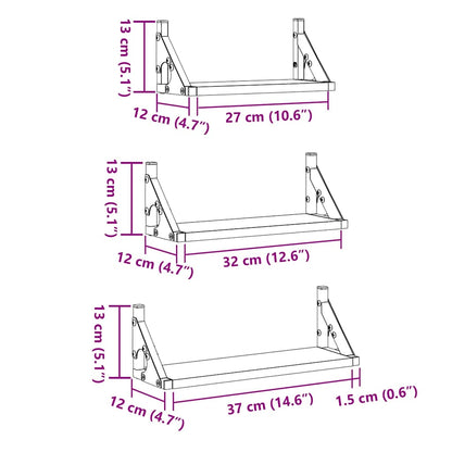 Wandregal-Set 3 pcs Eiche handwerklich 37 x 12 x 13 cm