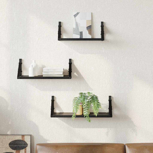 Wandregal-Set mit Regal 3 pcs Schwarze Eiche 37 x 12 x 13 cm