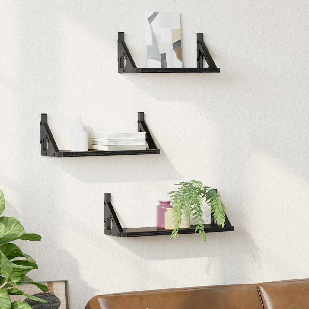 Wandregal-Set mit Regal 3 pcs Schwarze Eiche 37 x 12 x 13 cm