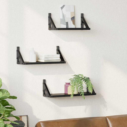 Wandregal-Set mit Regal 3 pcs Schwarze Eiche 37 x 12 x 13 cm
