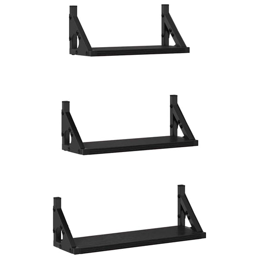 Wandregal-Set mit Regal 3 pcs Schwarze Eiche 37 x 12 x 13 cm