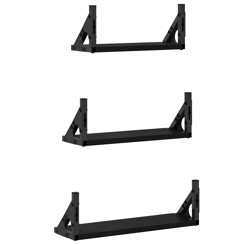 Wandregal-Set mit Regal 3 pcs Schwarze Eiche 37 x 12 x 13 cm