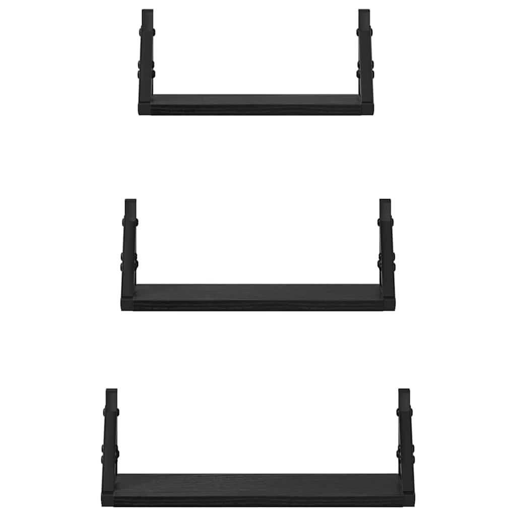 Wandregal-Set mit Regal 3 pcs Schwarze Eiche 37 x 12 x 13 cm
