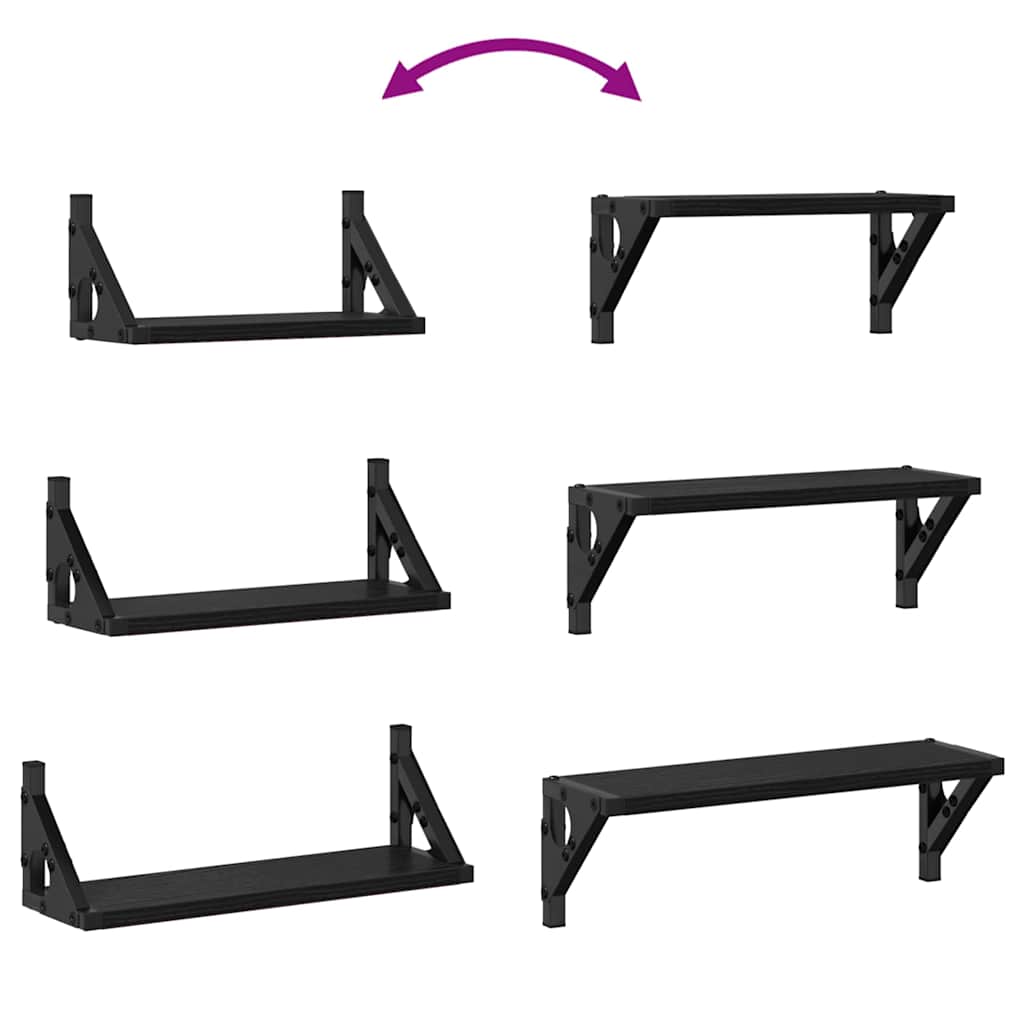 Wandregal-Set mit Regal 3 pcs Schwarze Eiche 37 x 12 x 13 cm
