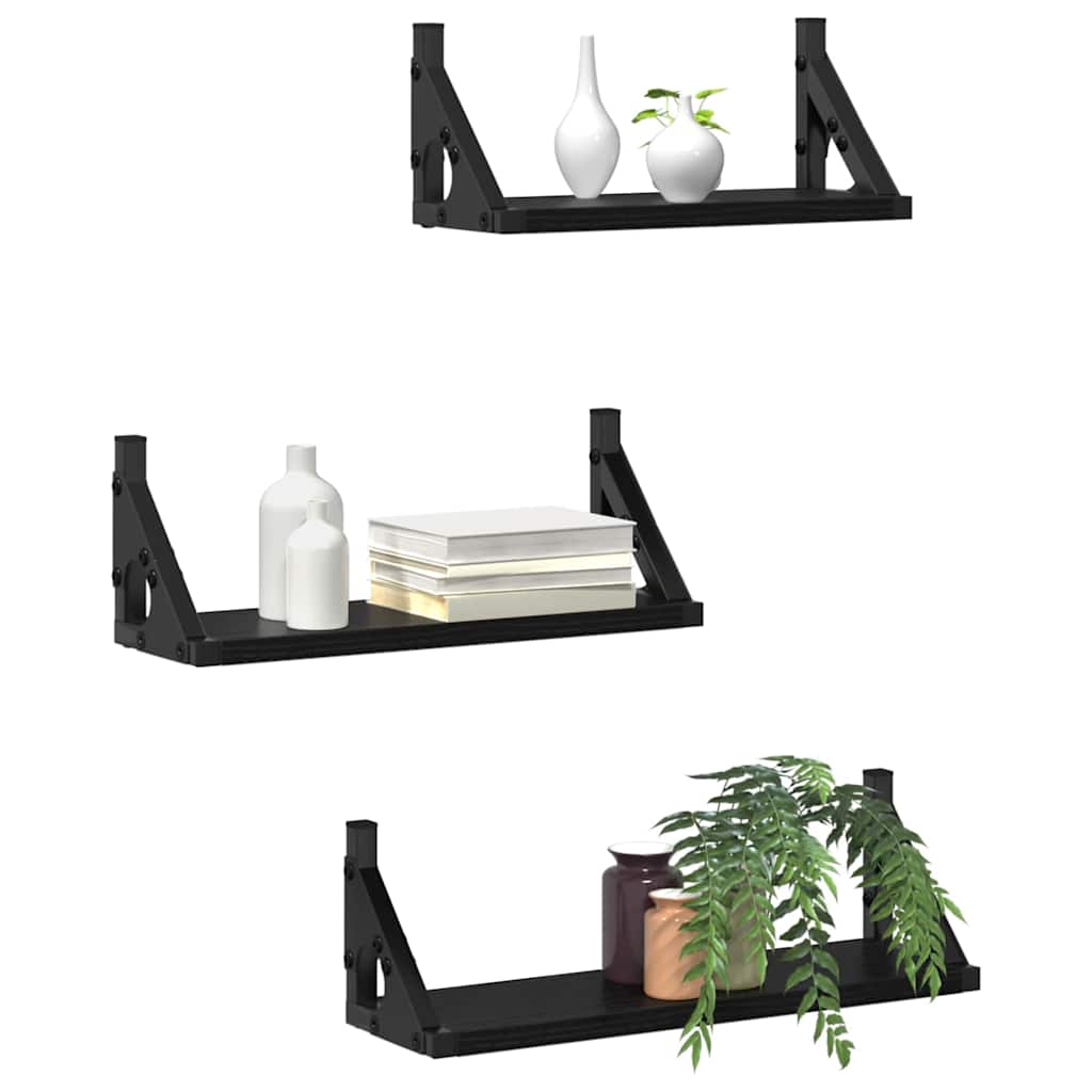 Wandregal-Set mit Regal 3 pcs Schwarze Eiche 37 x 12 x 13 cm