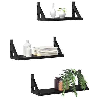 Wandregal-Set 3 pcs Schwarz Eichen-Optik 37 x 12 x 13 cm