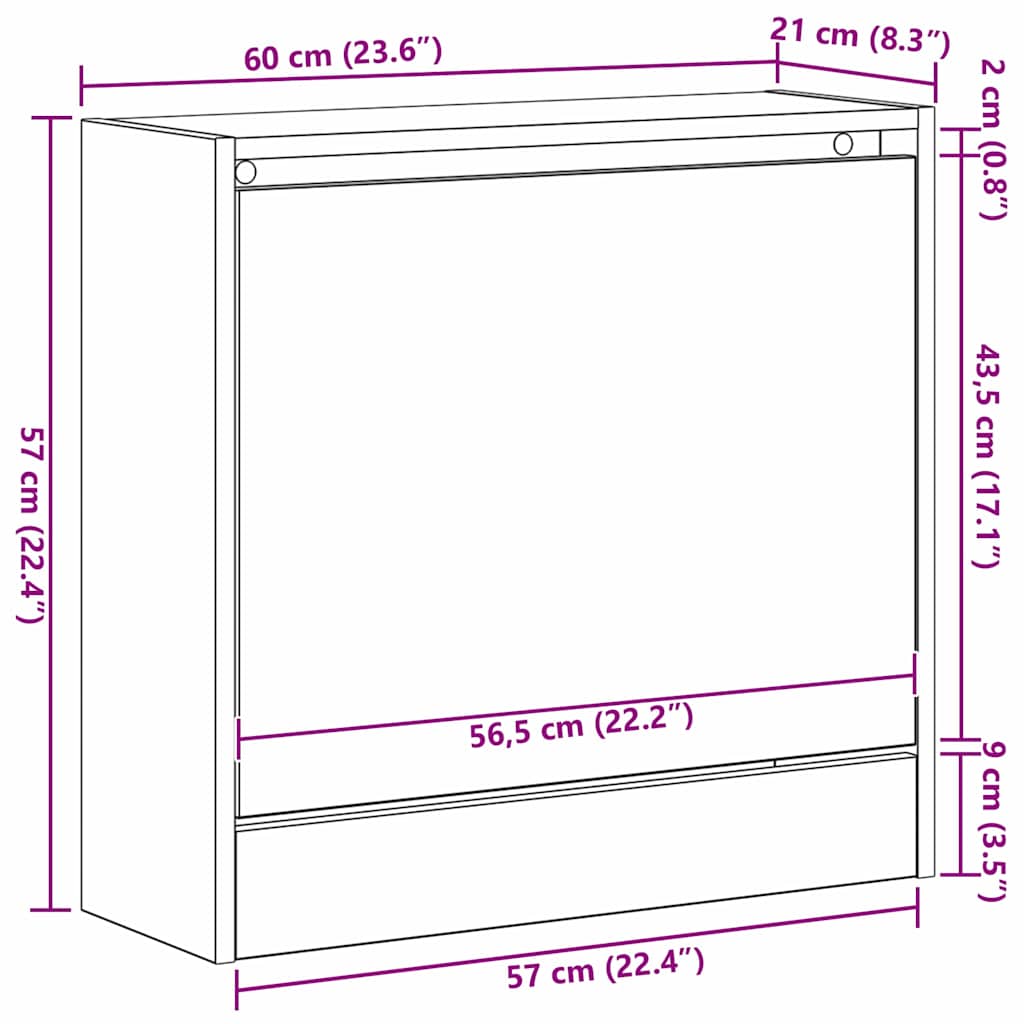 Schuhschrank Eiche handwerklich 60 x 21 x 57 cm Holzwerkstoff