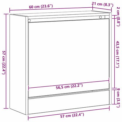 Schuhschrank Eiche handwerklich 60 x 21 x 57 cm Holzwerkstoff