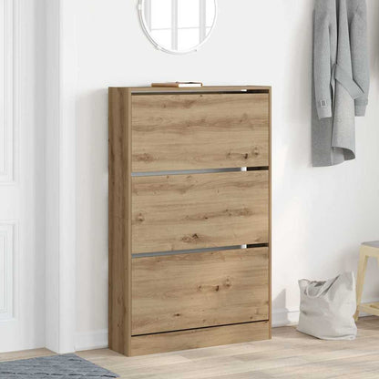 Schuhschrank mit Speicher Eiche handwerklich 80 x 21 x 125.5 cm