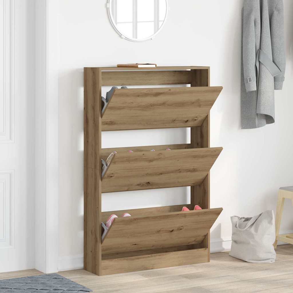 Schuhschrank mit Speicher Eiche handwerklich 80 x 21 x 125.5 cm