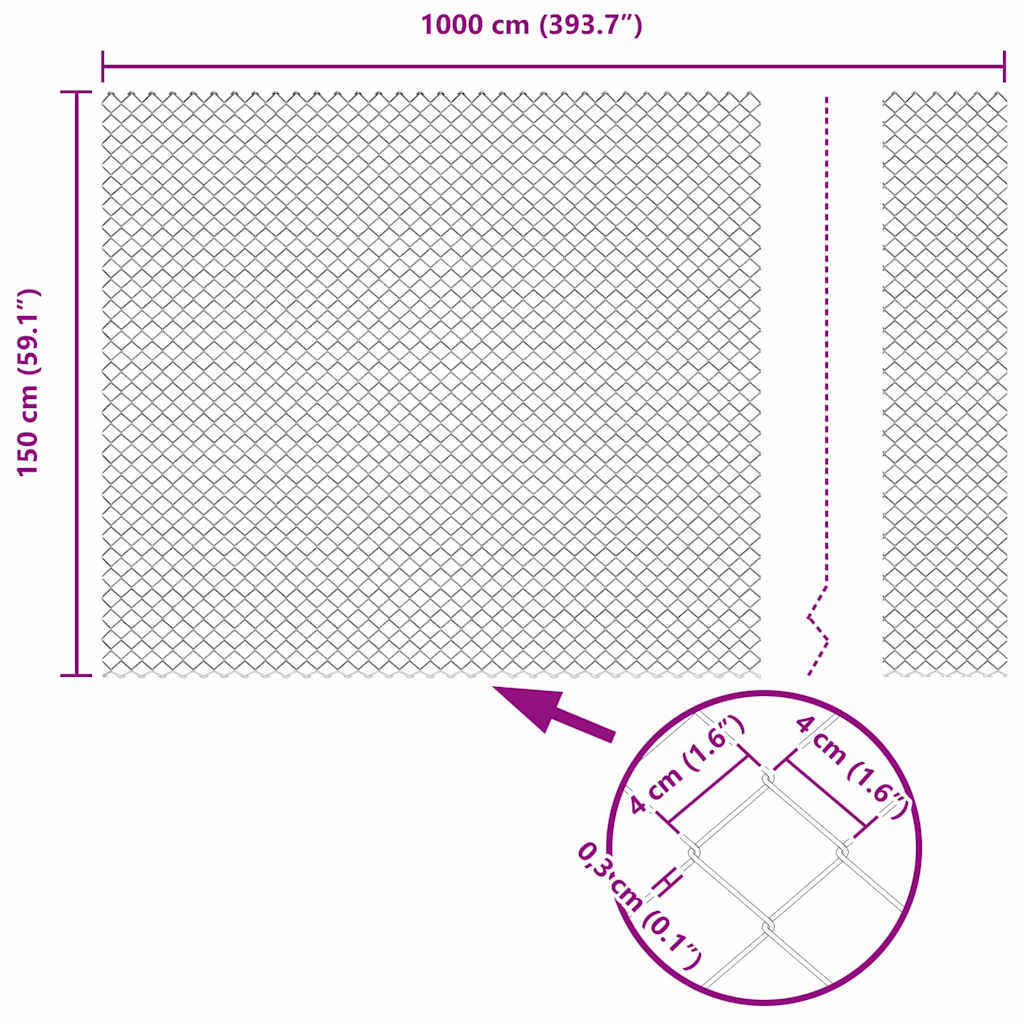 Kettenzaun Grau 10 x 1.5 m Stahl