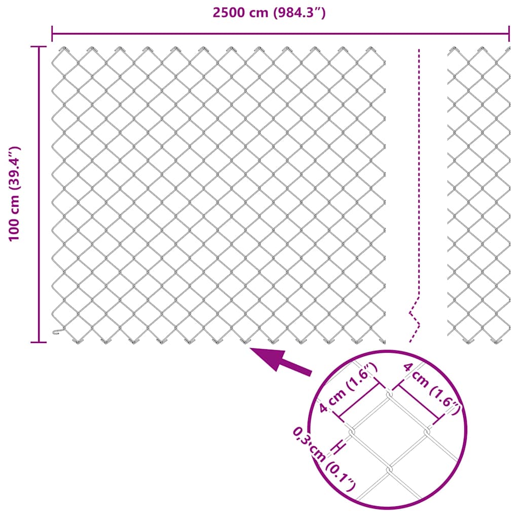 Kettenzaun Grau 25 x 1 m Stahl