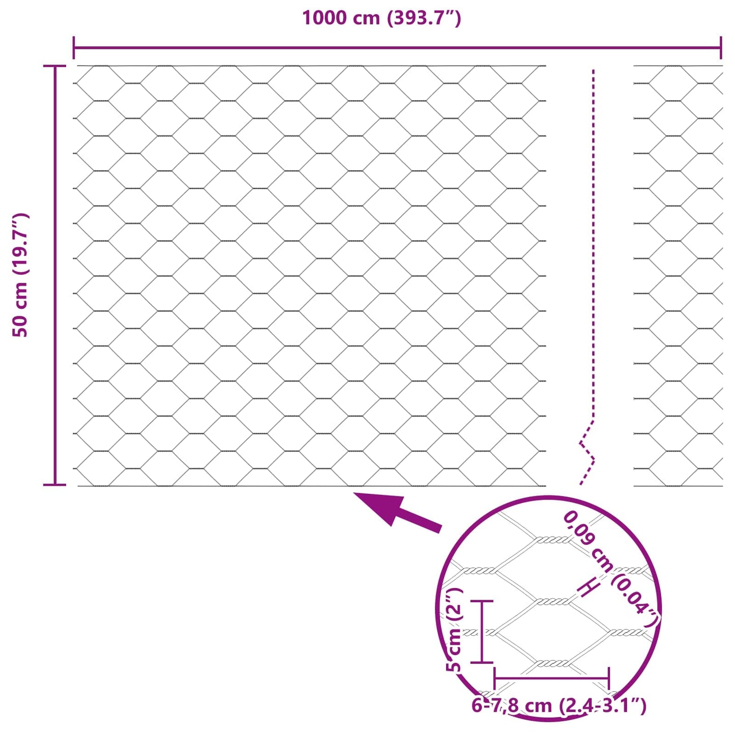 Hexagonzaun Grün 0,5 x 10 m Stahl