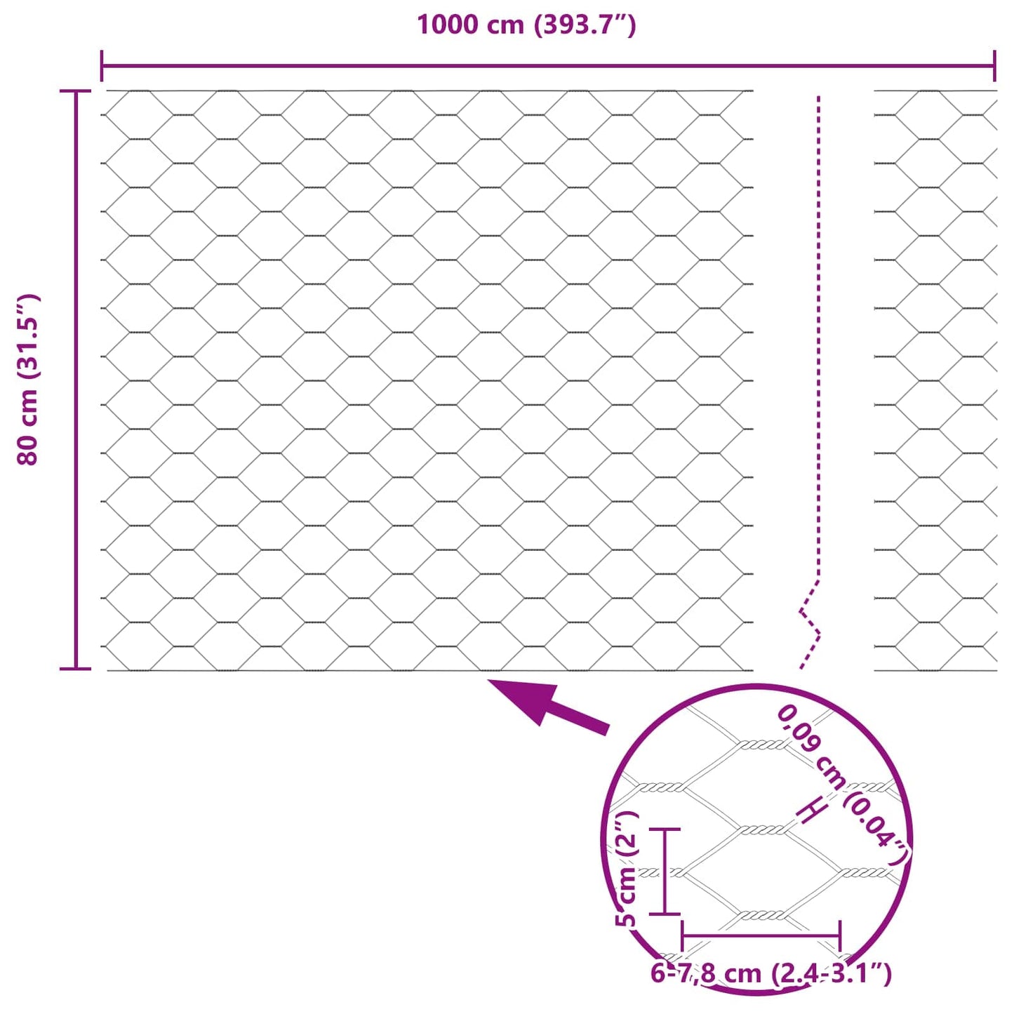 Hexagonzaun Grün 0,8 x 10 m Stahl