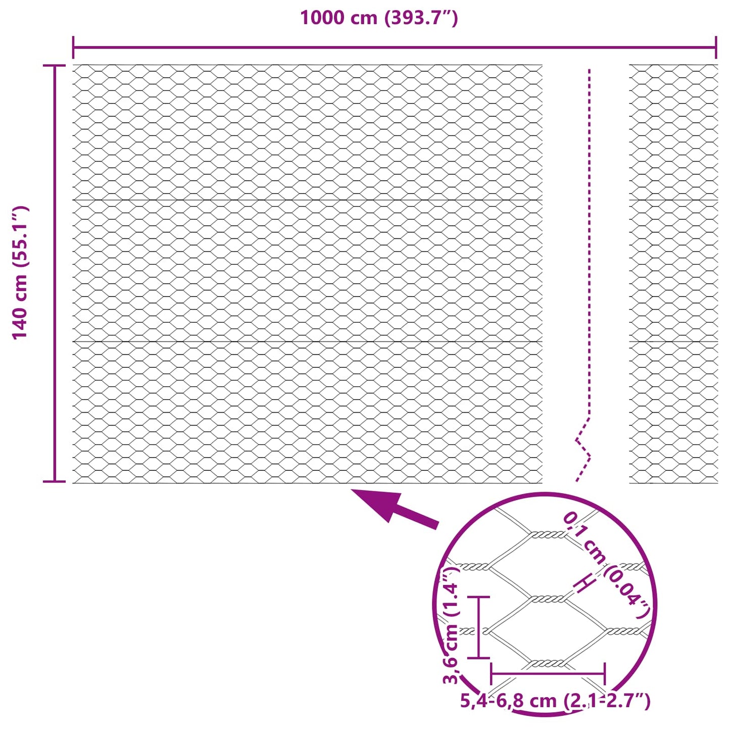 Hexagonzaun Grün 1,4 x 10 m Stahl