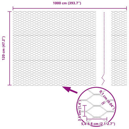 Sechseckgeflechtzaun Grau 1.2 x 10 m Stahl