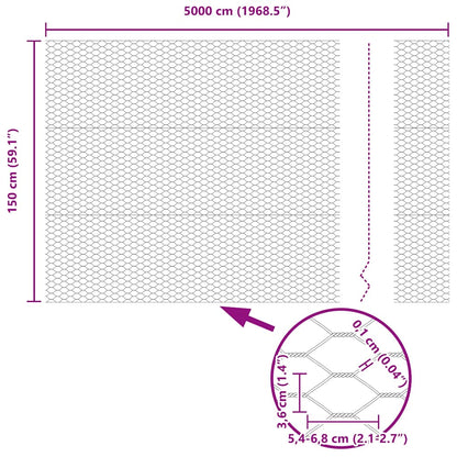 Sechseckgeflechtzaun Grau 1.5 x 50 m Stahl