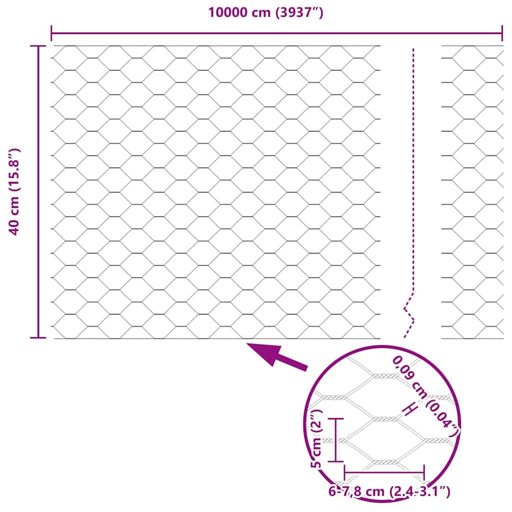 Hexagonzaun Grau 0,4 x 100 m Stahl