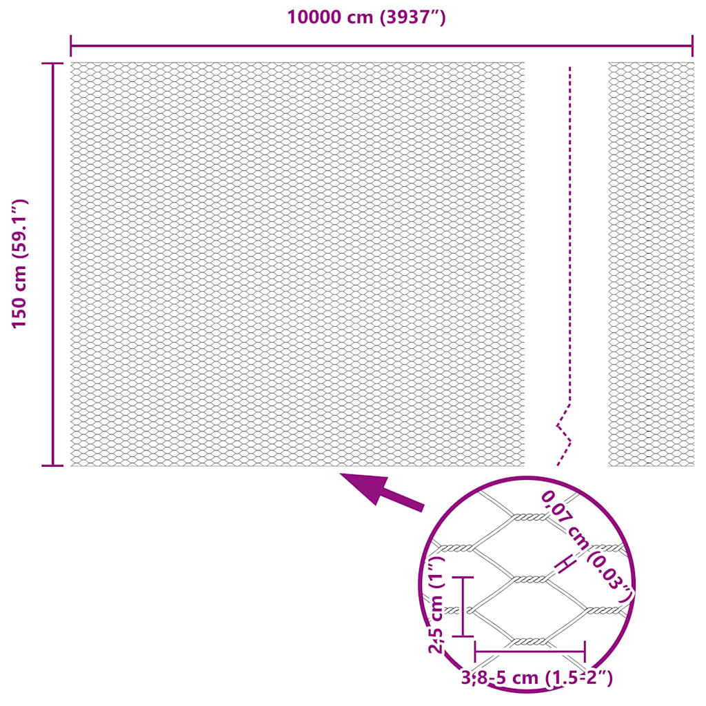 Hexagonzaun Grau 1,5 x 100 m Stahl
