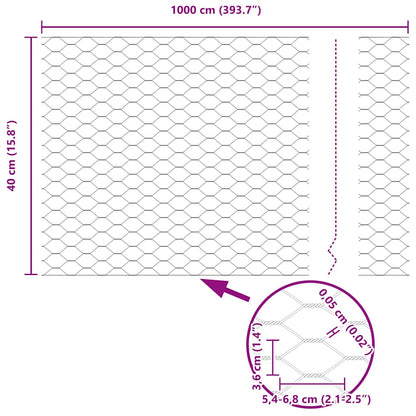Sechseckgeflechtzaun Silber 0,4 x 10 m Verzinkter Stahl