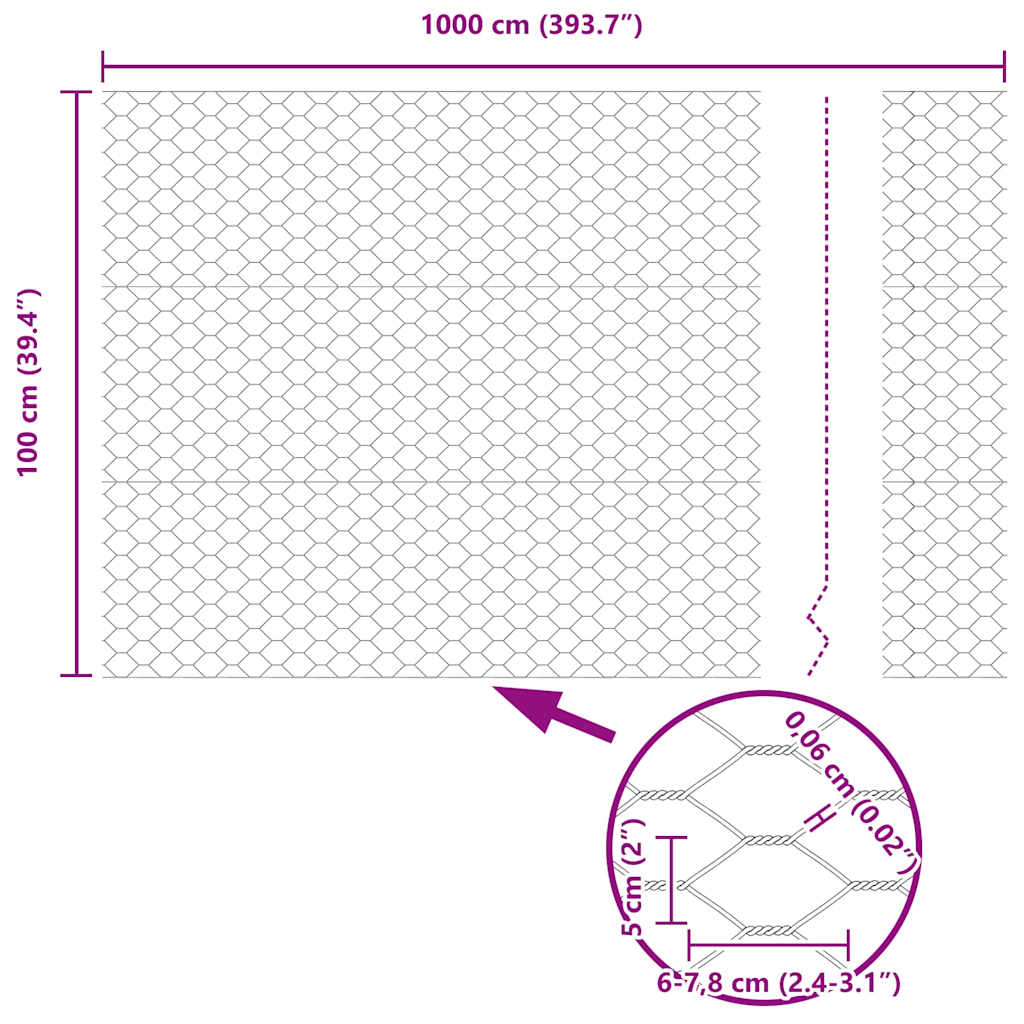Sechseckgeflechtzaun Silber 1 x 10 m Verzinkter Stahl