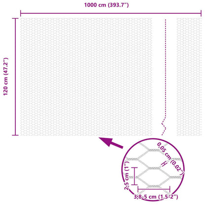 Sechseckgeflechtzaun Silber 1.2 x 10 m Verzinkter Stahl