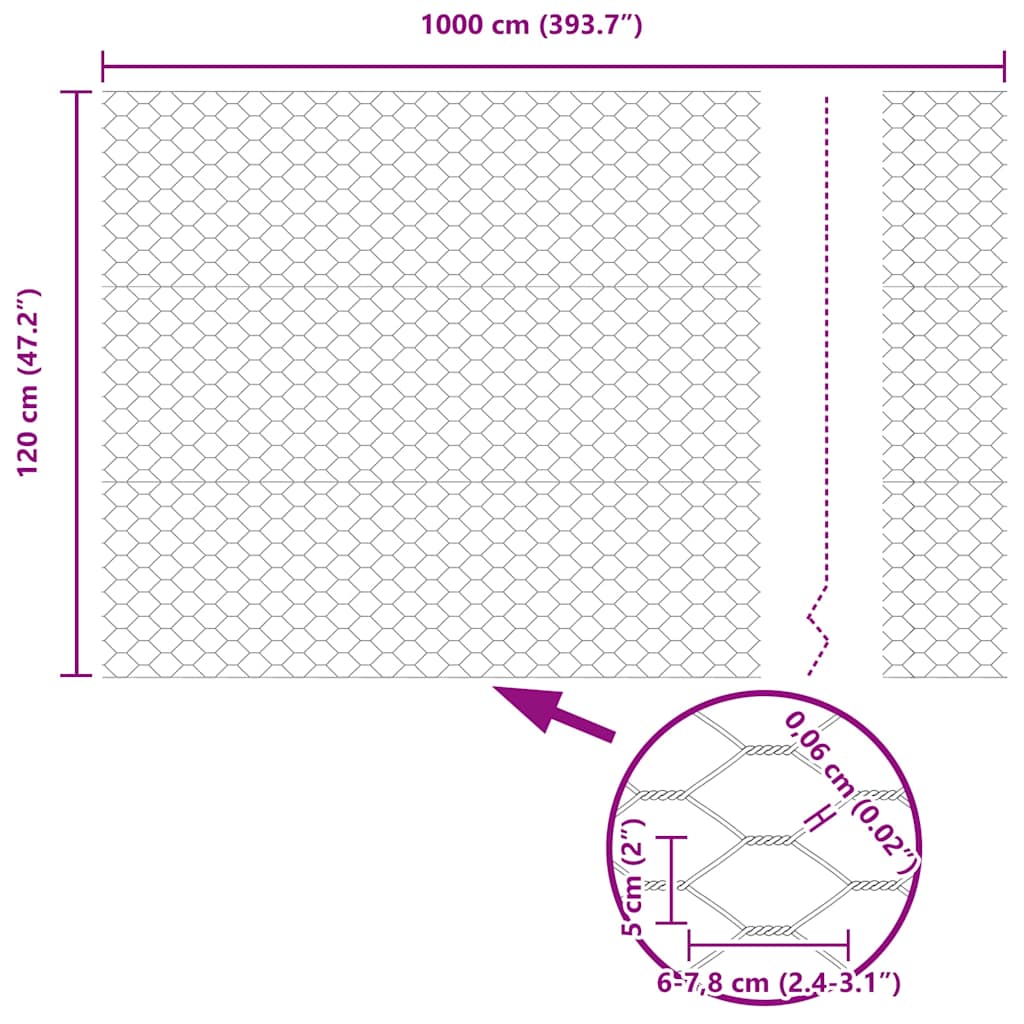 Sechseckgeflechtzaun Silber 1.2 x 10 m Verzinkter Stahl