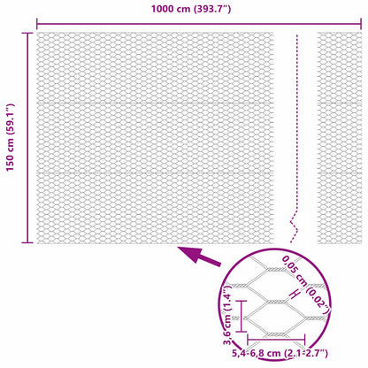 Sechseckgeflechtzaun Silber 1.5 x 10 m Verzinkter Stahl
