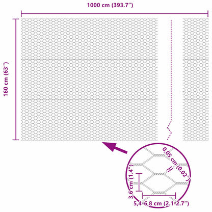 Sechseckgeflechtzaun Silber 1.6 x 10 m Verzinkter Stahl