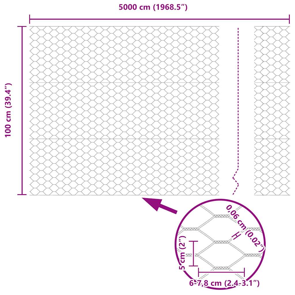 Sechseckgeflechtzaun Silber 1 x 50 m Verzinkter Stahl