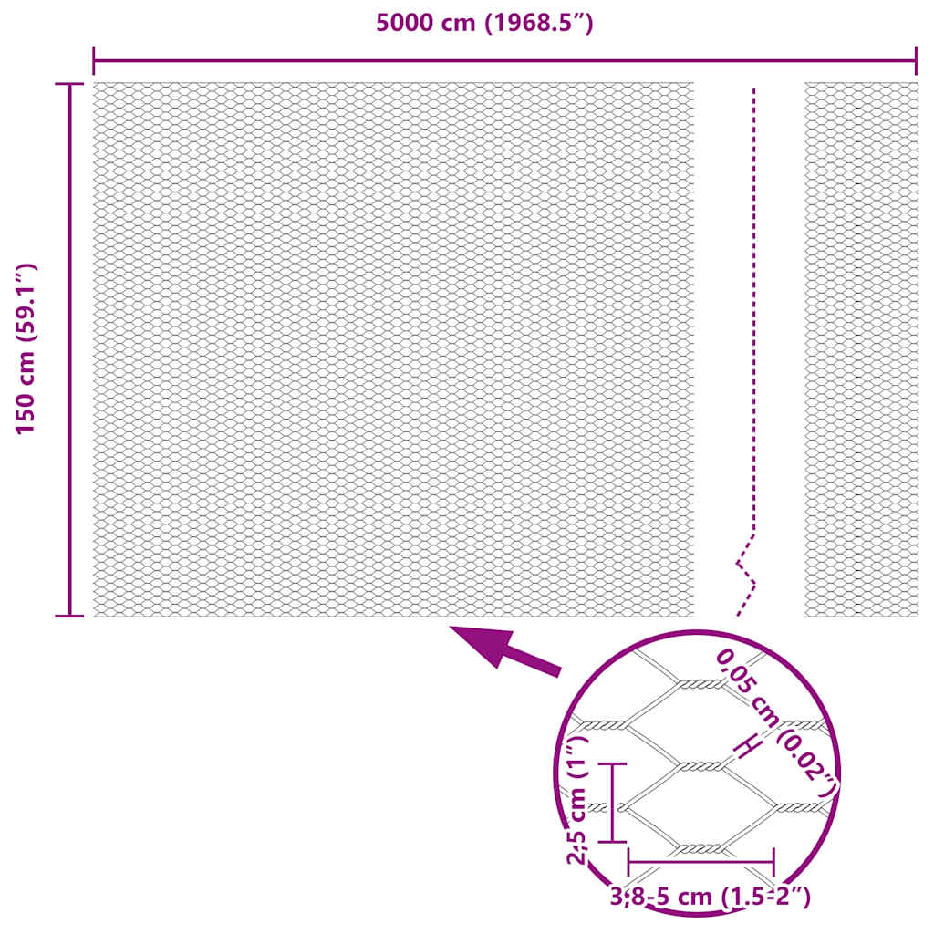 Sechseckgeflechtzaun Silber 1.5 x 50 m Verzinkter Stahl